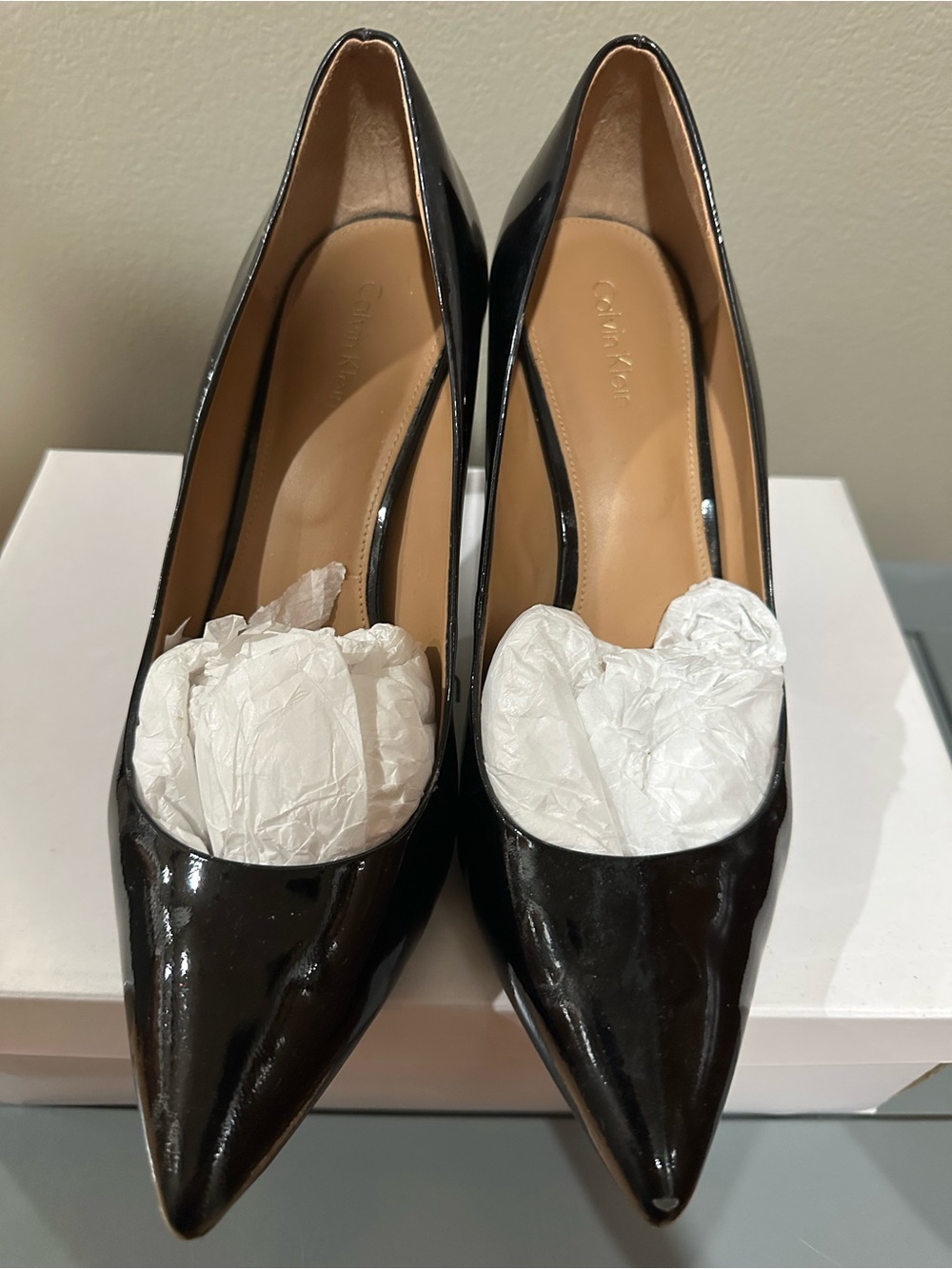 Calvin Klein Black Patent Leather Pointed-Toe Pumps